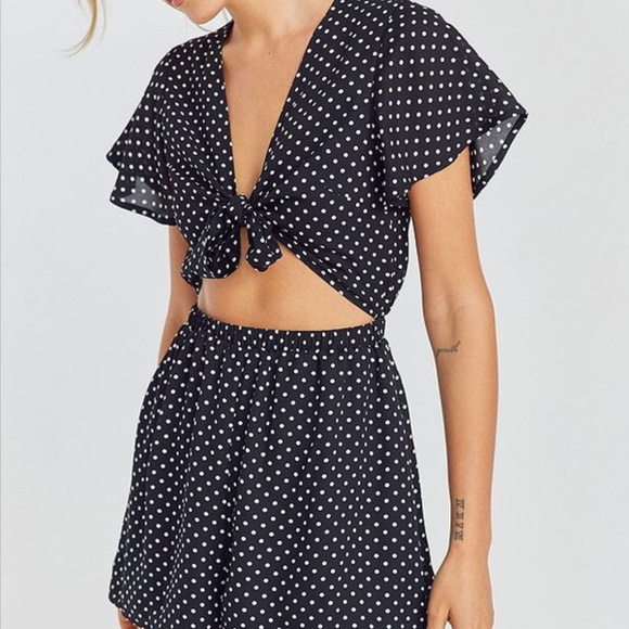 Kimchi Blue Pants - Polka Dot Front Tie Romper